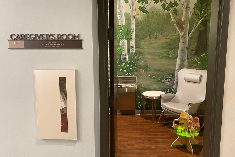 Photo of a chair in a room labeled Caregiver's Room