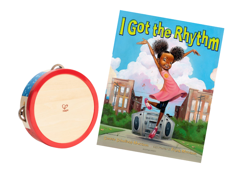 a tambourine and the book "I Got the Rhythm"