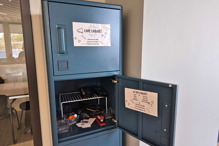 open Care Cabinet showing various items