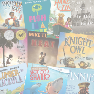 Faded covers for several books layered over top one another