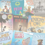 Faded covers for several books layered over top one another