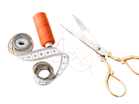 Sewing Kit materials such as scissors, tape measure, and thread