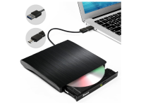 an external DVD drive plugged into a laptop
