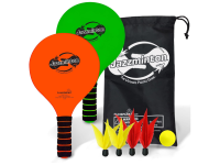 a Jazzminton set with paddles, a ball, and birdies