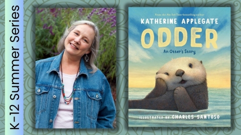 Photo of Katherine Applegate and her book Odder