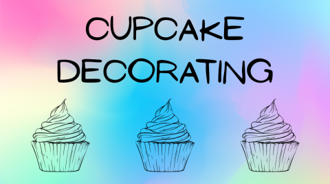 the words Cupcake Decorating above three outlined cupcakes