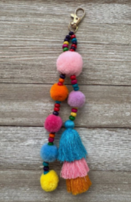 Keychain with pom pom yarn and tassels 