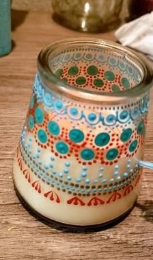 Glass jar painted with mandala (small dot) art 