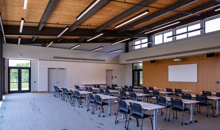 Large room with tables and chairs