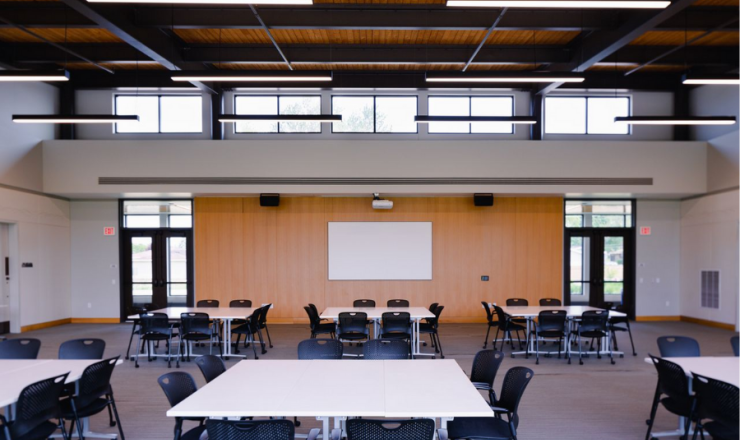 Large room with tables and chairs