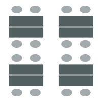 Two tables pushed together to create a larger space to seat four. 